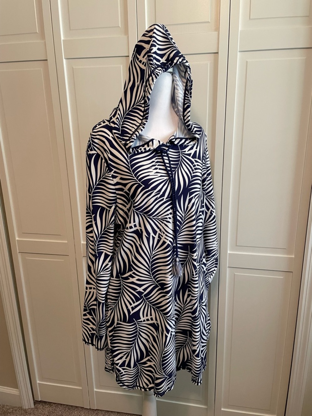 Women’s Navy and White Hooded Swim Coverup